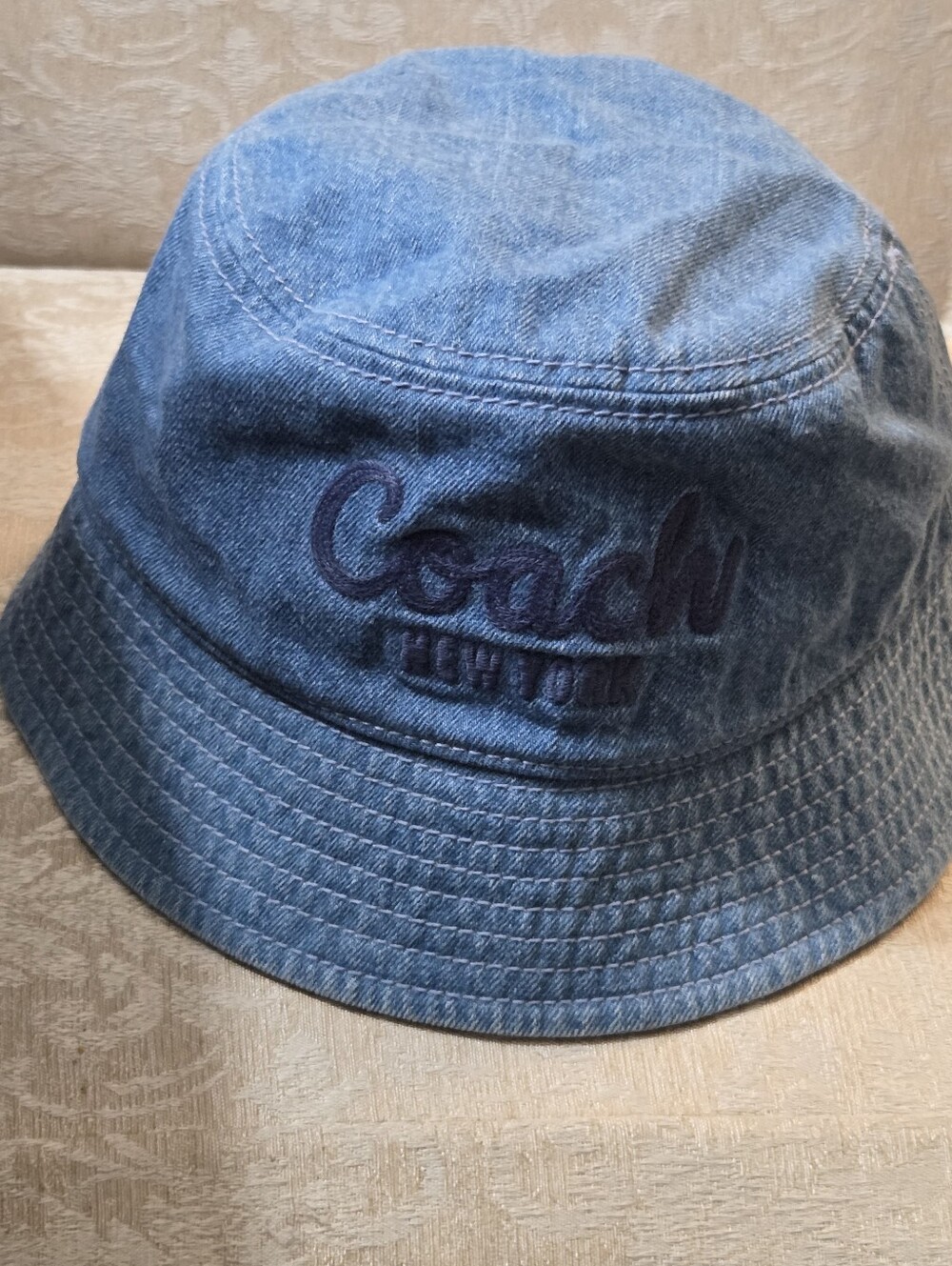 Coach Script Embroidered Denim Bucket Hat NWT